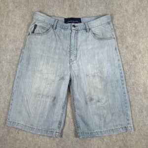Phat Farm Denim Shorts Mens 34 Blue  Vintage Light  Faded Skate Baggy Distressed